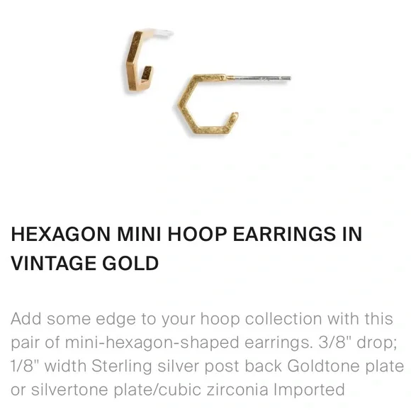 Madewell | Hexagon Mini Hoop Earrings In Vintage Gold New - Picture 4 of 9